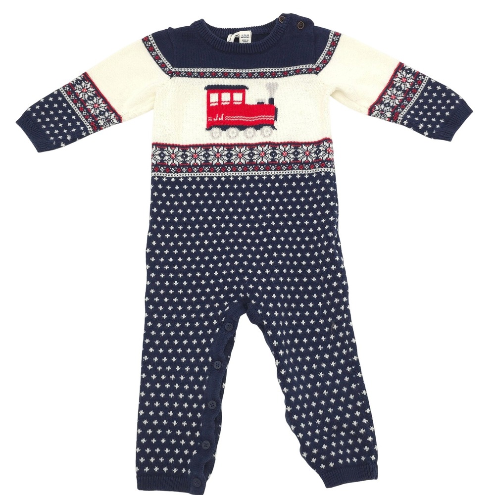 Janie and Jack Kids Train Sweater Romper 12-18 Months